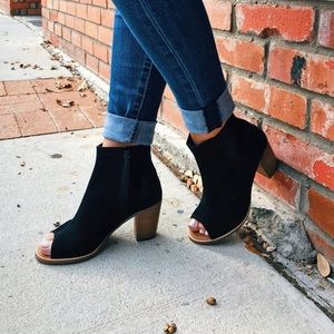 Toms Perforated Suede Heeled Booties